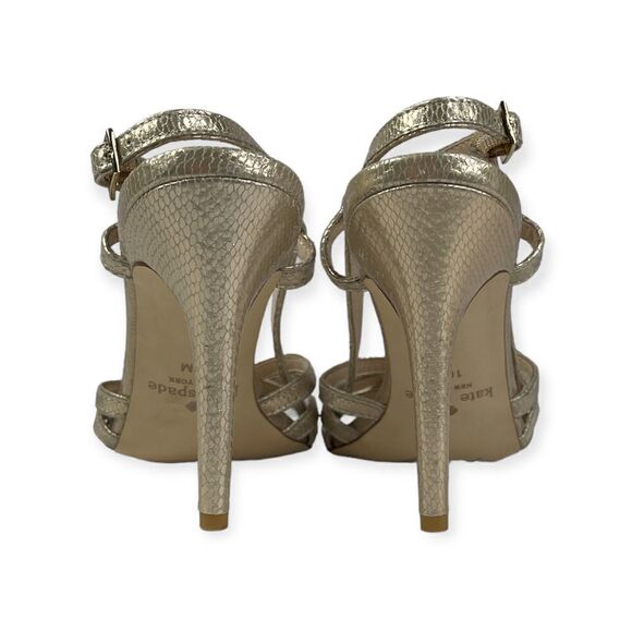 Kate Spade Metalic Gold Sexy Strappy Open Toe Stilettos Size 10M - Picture 3 of 9